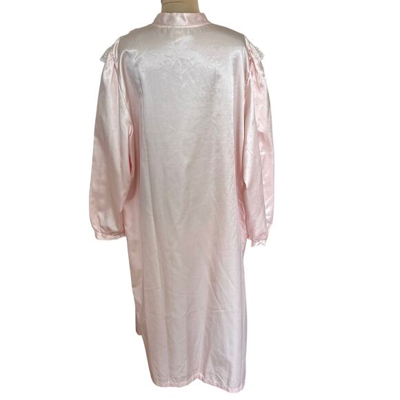 Vintage Anna Pink Satin Lace Embroidered Night Gown Victorian Cottage Regency - Picture 4 of 9